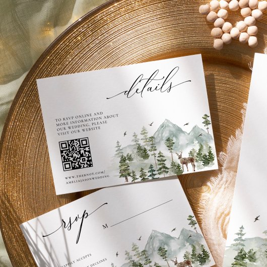 Waldland Evergreen Mountains Hochzeitdetails Begleitkarte
