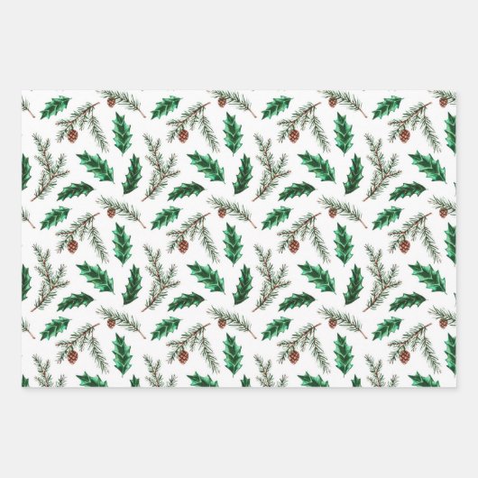 Waldland Fall Grün, Weiß & Gold Weihnachtsgeschenk Geschenkpapier Set (Vorderseite)