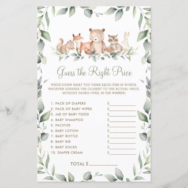 Waldland Greenery Raten Sie das passende Baby Game (Vorderseite)