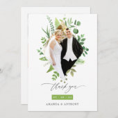 Waldland Grüne Hochzeit Foto Collage Dankeskarte (Vorne/Hinten)