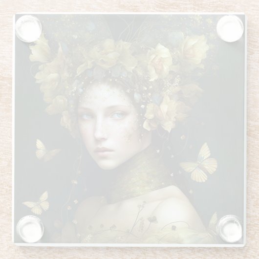 Waldland Grüne Märchen Fantasie Kunst Glasuntersetzer (Rückseite)