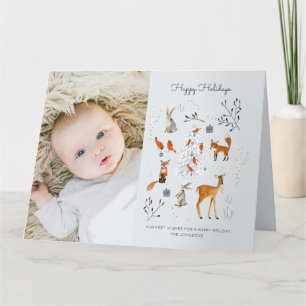 Waldland hellblauer Weihnachtsbaum und Tiere Karte