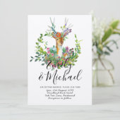 Waldland Hirsch Illustrierte Hochzeitseinladung Kr Einladung (Stehend Vorderseite)