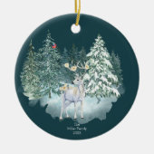 Waldland Hirsch Winterwald Keramik Ornament (Vorne)