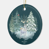 Waldland Hirsch Winterwald Keramik Ornament (Links)