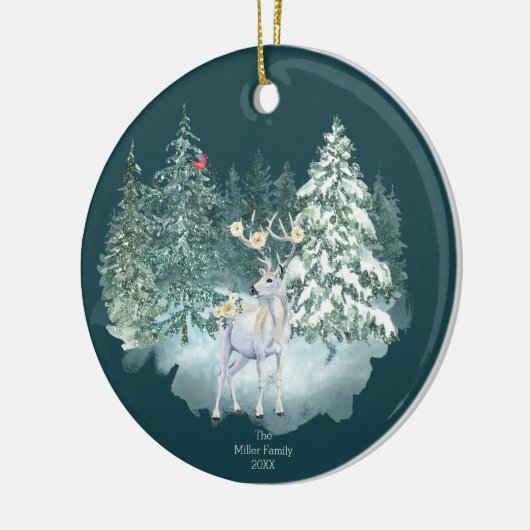 Waldland Hirsch Winterwald Keramik Ornament (Links)