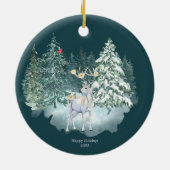 Waldland Hirsch Winterwald Keramik Ornament (Hinten)