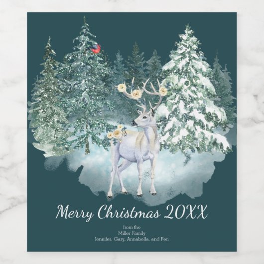 Waldland Hirsch Winterwald Weinetikett (Einzelnes Label)