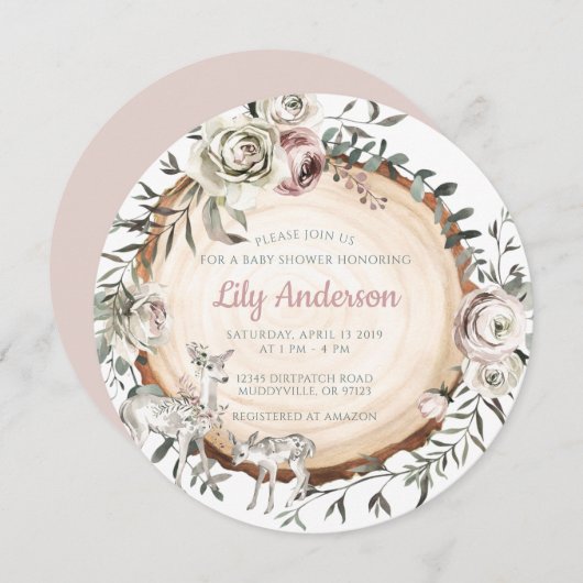 Waldland | Hirsche/Blume Kinderdusche Einladung (Vorne/Hinten)