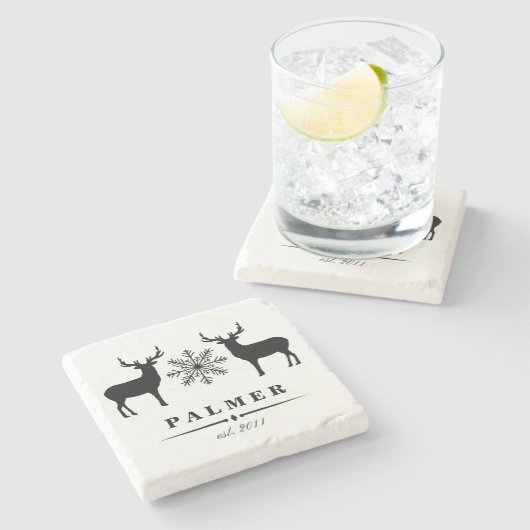 Waldland Hirsche Personalisiert Familienname Steinuntersetzer (Seitenansicht)