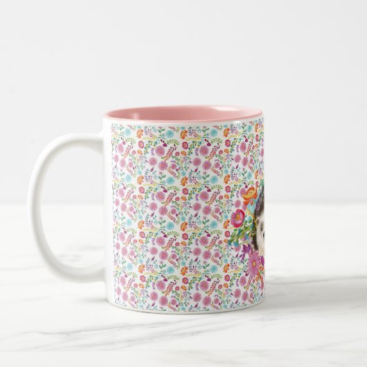 Waldland Igel Folk Blume Personalisiert Zweifarbige Tasse (Links)