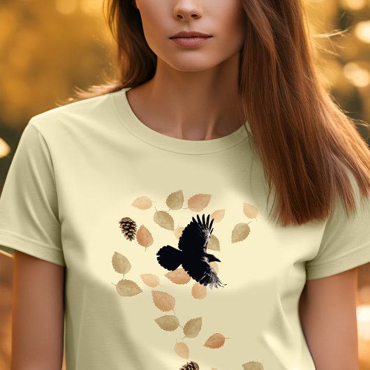 Waldland Natur Herbstleaves & Flying Raven Bird T-Shirt