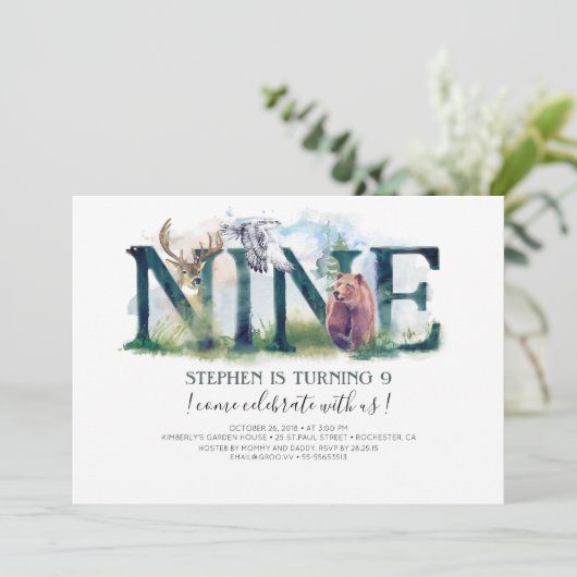 Waldland neun - 9. Geburtstag Einladung (Stehend Vorderseite)
