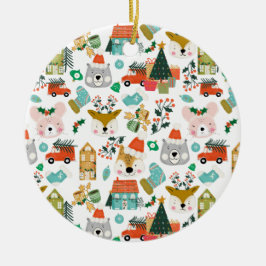 Waldland Niedliche Santa Animals Weiß Keramik Ornament