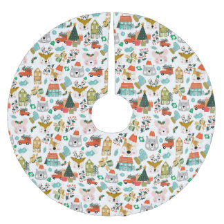 Waldland Niedliche Santa Animals Weiß Polyester Weihnachtsbaumdecke