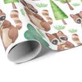 Waldland Niedlicher Cartoon Raccoon Forest Animal Geschenkpapier (Rolleneckpunkt)