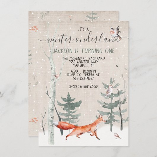 Waldland Onderland Geburtstagspartei Einladung (Vorne/Hinten)