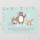 Waldland Party Einladung zum ersten Geburtstag (Vorne/Hinten)