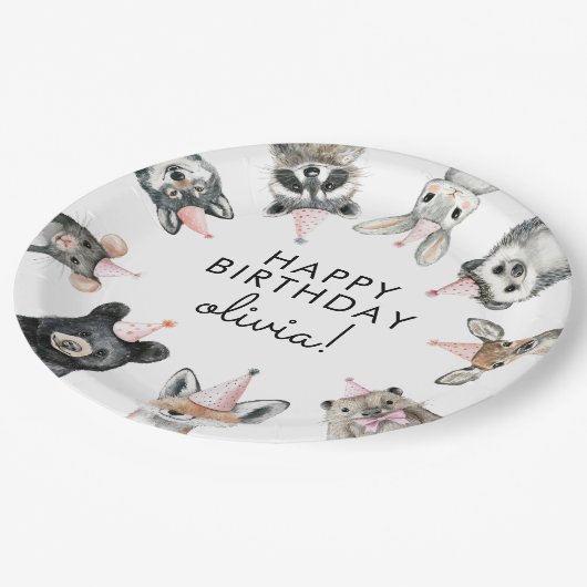 Waldland Party Tier Geburtstag Pappteller (Schrägansicht)