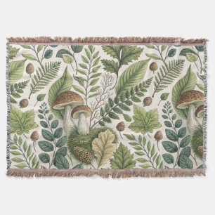 Waldland Pilze Pinecones Ferns Herbstmuster Decke