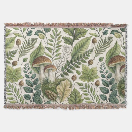 Waldland Pilze Pinecones Ferns Herbstmuster Decke (Vorderseite)