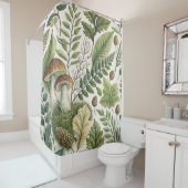 Waldland Pilze Pinecones Ferns Herbstmuster Duschvorhang (Beispiel)