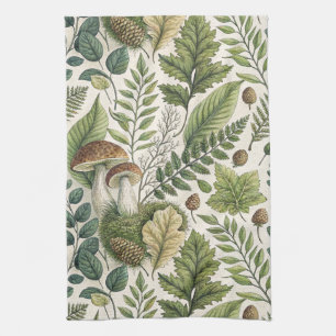 Waldland Pilze Pinecones Ferns Herbstmuster Geschirrtuch