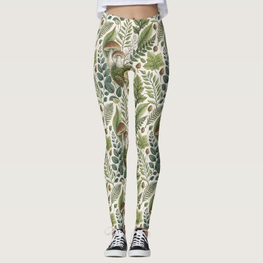 Waldland Pilze Pinecones Ferns Herbstmuster Leggings (Vorderseite)