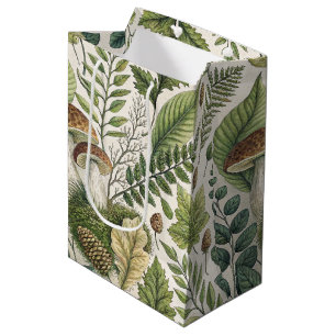 Waldland Pilze Pinecones Ferns Herbstmuster Mittlere Geschenktüte