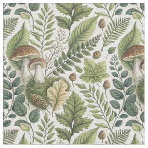 Waldland Pilze Pinecones Ferns Herbstmuster Stoff