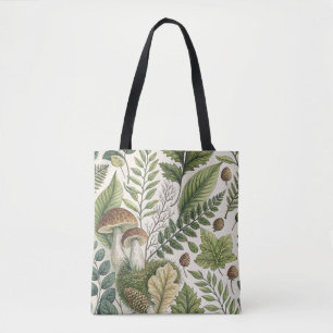 Waldland Pilze Pinecones Ferns Herbstmuster Tasche