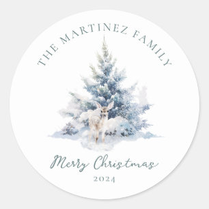 Waldland Pine Forest Deer Frohe Weihnachten Runder Aufkleber