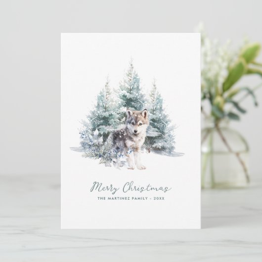 Waldland Pine Forest Wolf Frohe Weihnachten (Stehend Vorderseite)