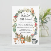 Waldland Pine Trees Winter Onederland Geburtstag Einladung (Stehend Vorderseite)