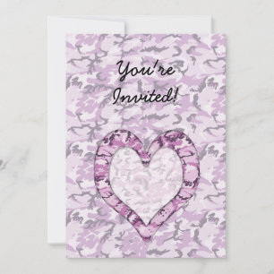 Waldland Pink/Lila Camouflage Herzstück auf der Ca Einladung