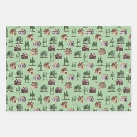 Waldland Rustikale Hütte Pine Tree Schnee Weihnach Geschenkpapier Set (Vorderseite 3)