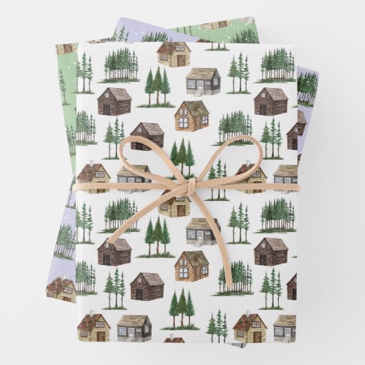 Waldland Rustikale Hütte Pine Tree Schnee Weihnach Geschenkpapier Set (Beispiel)
