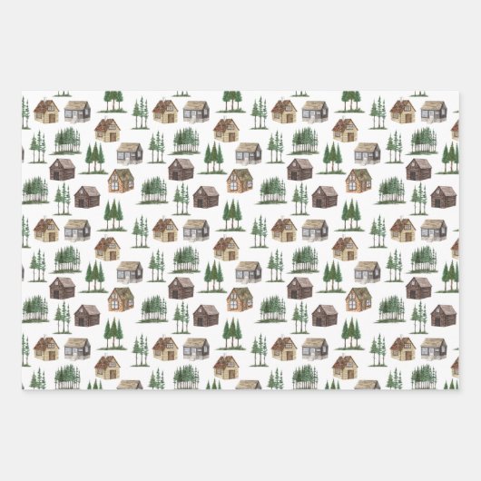 Waldland Rustikale Hütte Pine Tree Schnee Weihnach Geschenkpapier Set (Vorderseite)
