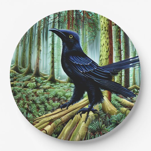 Waldland Rustikaler schwarzer Rabe Pappteller (Vorderseite)
