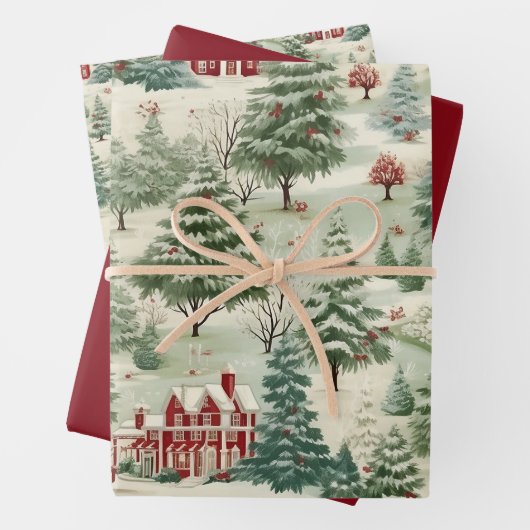 Waldland Rustikales Land Weihnachten Niedlich Vint Geschenkpapier Set (Beispiel)