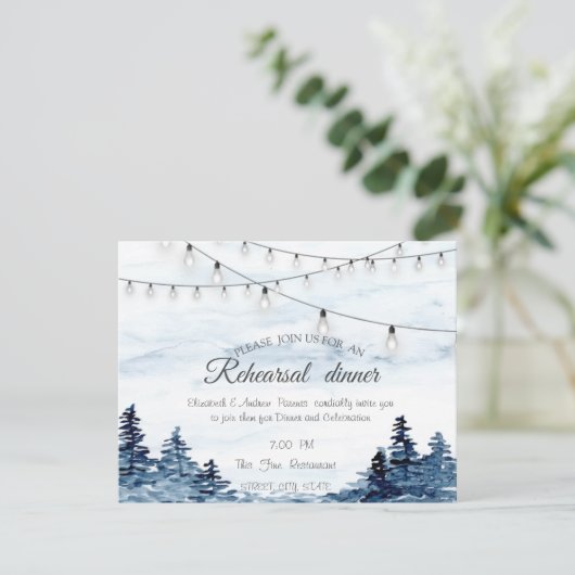 Waldland, Saitenbeleuchtung, Abendessen in Aquarel Einladung (Stehend Vorderseite)