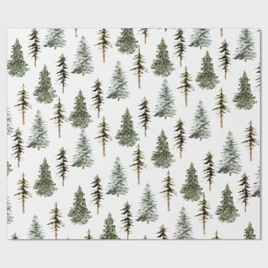 Waldland Snowy Spruce Pine Weihnachtsbaumwald Geschenkpapier (Flach)