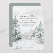 Waldland | Snowy Winter Forest Watercolor Einladung (Vorne/Hinten)