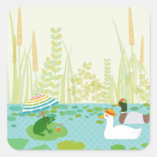 Waldland Summer Lake Animals Vacation Party Quadratischer Aufkleber