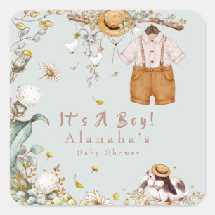 Waldland Tierwelt Rustikaler Junge Quadratischer Aufkleber