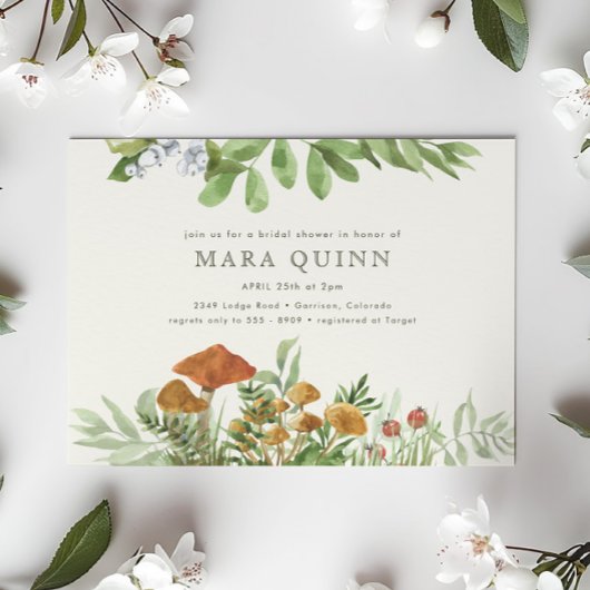 Waldland Toadstool Grünes Brautparty Einladung