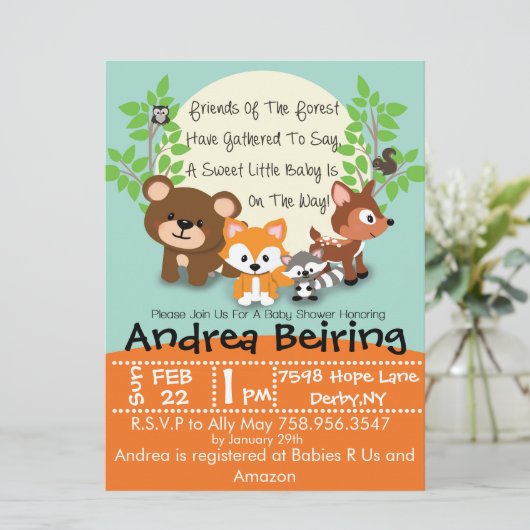 Waldland und Fox-Babyparty-Einladung Einladung (Stehend Vorderseite)