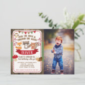 Waldland, Wald Geburtstag Einladung mit Foto (Stehend Vorderseite)