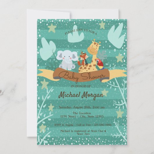 Waldland, Waldtiere Kinderdusche Einladung (Vorderseite)