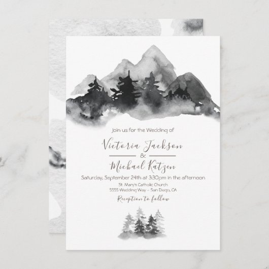 Waldland Wasserfarbengebirge Einladung zur Hochzei (Vorne/Hinten)